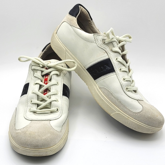 Prada Other - PRADA White Leather Low Top Sneakers Size 8.5. #1074